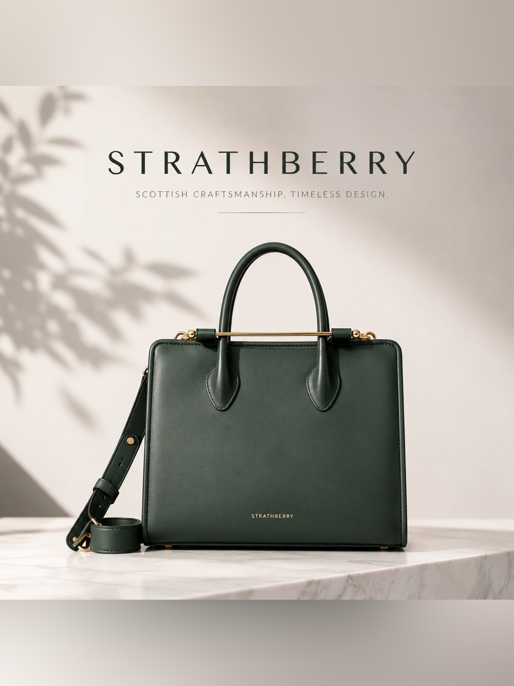 Strathberry Midi medium Tote 👜 Bottle Green Leather Top Handle Shoulder Bag $875